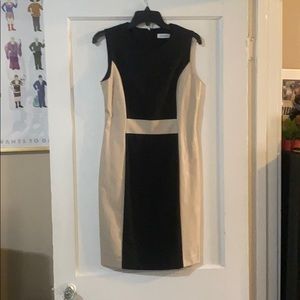 Black & Tan faux leather Calvin Klein dress, sz 8